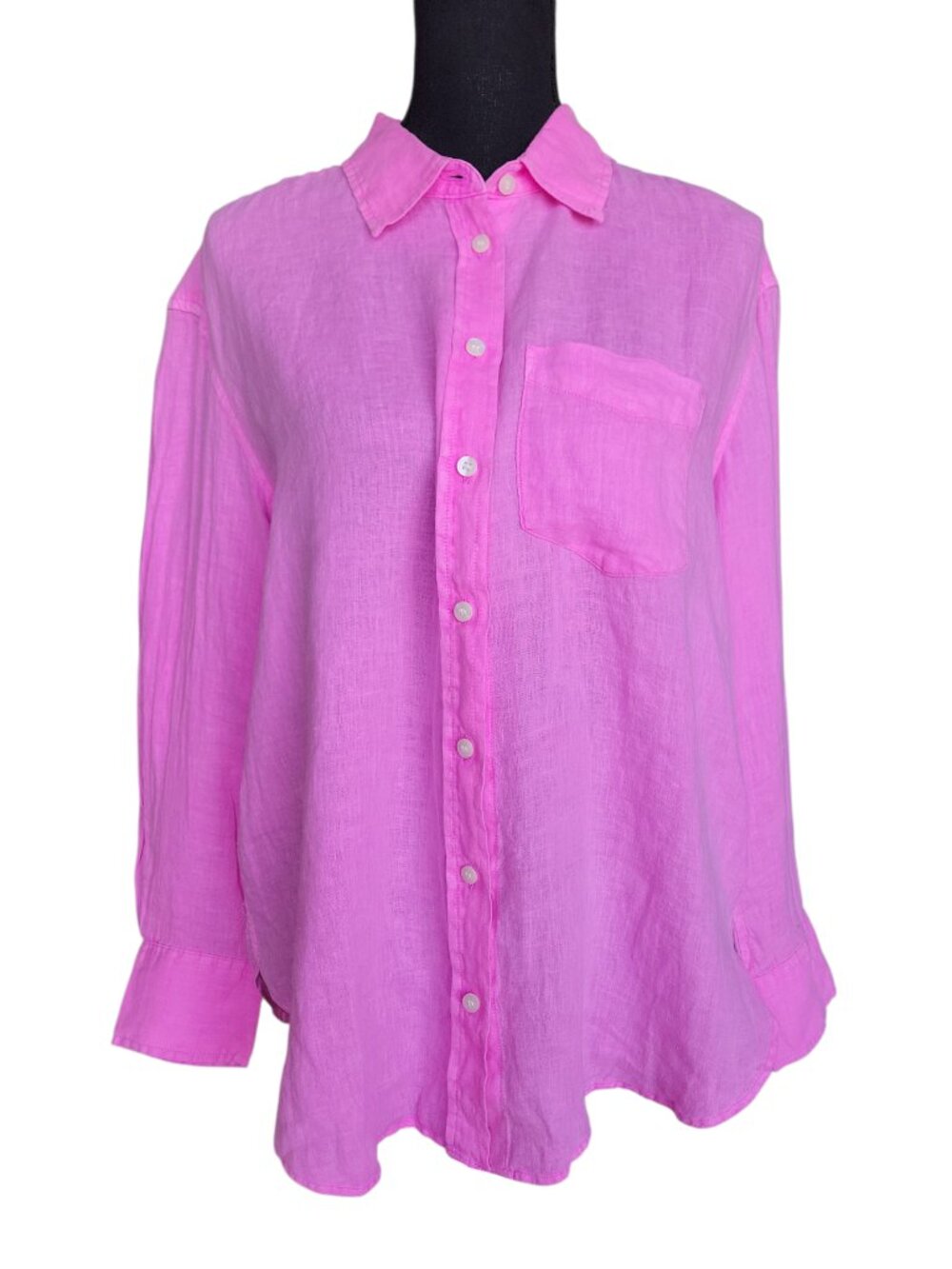 GAP Bright Pink Relaxed Linen Button Front Shirt Women's Size S - Picture 2 of 10